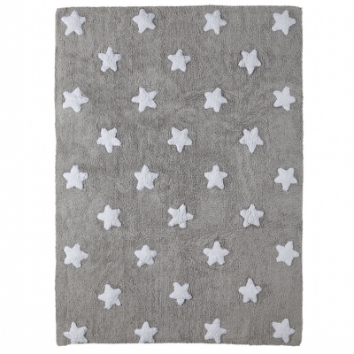 Lorena Canals Kinderteppich, Grey Stars White 120 x 160 cm