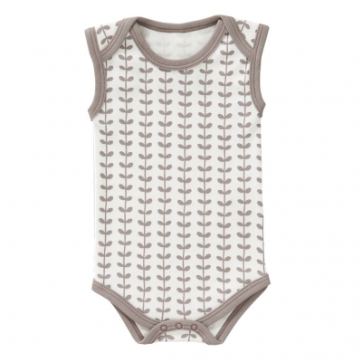 Fresk Babybody Bio-Baumwolle, rmellos, Leaves Grey