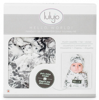 Lulujo Set aus Mtze, Swaddle, Fotosticker - Black Floral