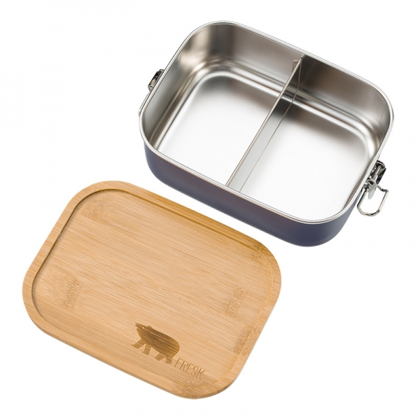 Fresk Edelstahl Lunch Box mit Holz Deckel, Nightshadow Blue