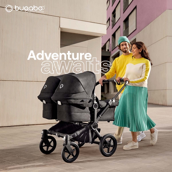 Bugaboo Donkey 5 Twin, Dach: Grau Meliert, Bezge: Grau Meliert, Gestell: Graphit