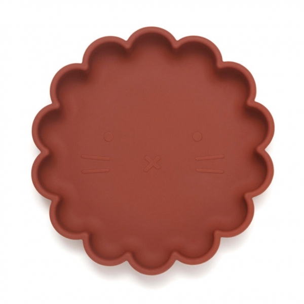 Petit Monkey Silikon Teller mit Saugknopf Lwe, Baked Clay