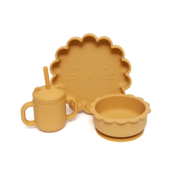 Petit Monkey Silikon Teller mit Saugknopf Lwe, Ochre