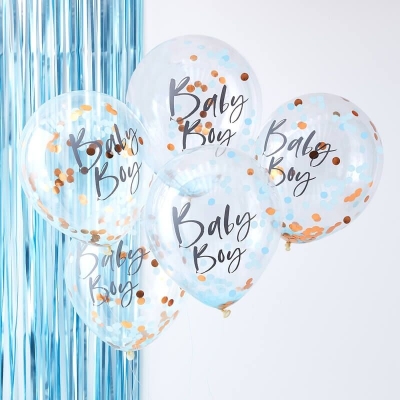 Ginger Ray Rose Gold & Blaue Konfetti Ballone, Baby Boy